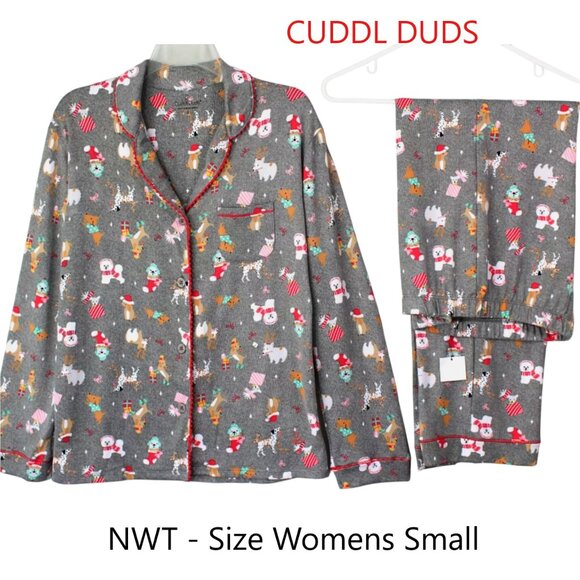 NWT CUDDL DUDS 2pc Christmas Holiday Dogs Animals Pajama Set Women's Small - Picture 1 of 4